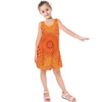 Lotus Fractal Flower Orange Yellow Kids  Sleeveless Dress