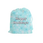Happy holidays blue pattern Drawstring Pouches (Large) 