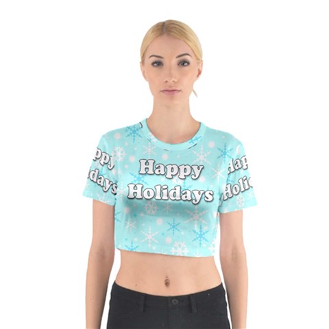 Happy holidays blue pattern Cotton Crop Top from ZippyPress