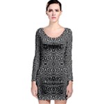 Black and White Tribal Pattern Long Sleeve Bodycon Dress