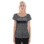 Black and White Tribal Pattern Women s Cap Sleeve Top