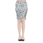Blue Colorful Cats Silhouettes Pattern Midi Wrap Pencil Skirt