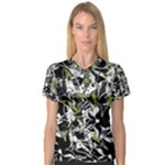 Green floral abstraction Women s V-Neck Sport Mesh Tee