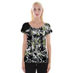 Green floral abstraction Women s Cap Sleeve Top