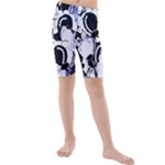 Blue abstract floral design Kids  Mid Length Swim Shorts