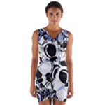 Blue abstract floral design Wrap Front Bodycon Dress