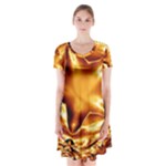 Elegant Gold Copper Shiny Elegant Christmas Star Short Sleeve V-neck Flare Dress