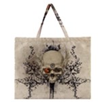 Awesome Skull With Flowers And Grunge Zipper Large Tote Bag