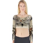 Awesome Skull With Flowers And Grunge Long Sleeve Crop Top