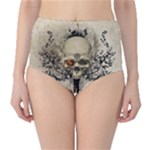 Awesome Skull With Flowers And Grunge High-Waist Bikini Bottoms