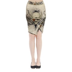 Awesome Skull With Flowers And Grunge Midi Wrap Pencil Skirt from ZippyPress