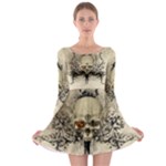 Awesome Skull With Flowers And Grunge Long Sleeve Skater Dress