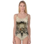 Awesome Skull With Flowers And Grunge Camisole Leotard 