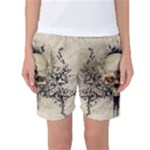 Awesome Skull With Flowers And Grunge Women s Basketball Shorts