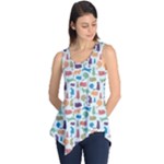 Blue Colorful Cats Silhouettes Pattern Sleeveless Tunic