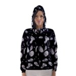 Black and white floral abstraction Hooded Wind Breaker (Women)