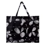 Black and white floral abstraction Zipper Large Tote Bag
