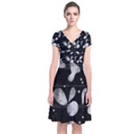 Black and white floral abstraction Short Sleeve Front Wrap Dress