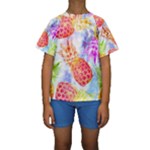 Colorful Pineapples Over A Blue Background Kids  Short Sleeve Swimwear