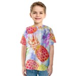 Colorful Pineapples Over A Blue Background Kids  Sport Mesh Tee
