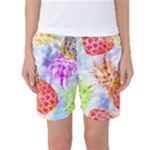 Colorful Pineapples Over A Blue Background Women s Basketball Shorts