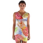 Colorful Pineapples Over A Blue Background Wrap Front Bodycon Dress
