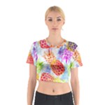 Colorful Pineapples Over A Blue Background Cotton Crop Top