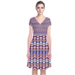 Ethnic Colorful Pattern Short Sleeve Front Wrap Dress
