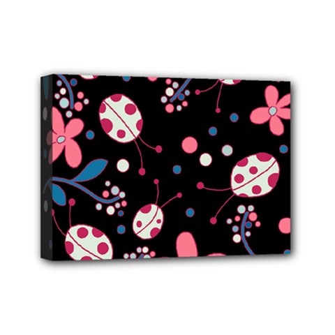 Pink ladybugs and flowers  Mini Canvas 7  x 5  from ZippyPress
