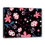 Pink ladybugs and flowers  Canvas 16  x 12 