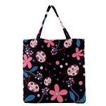 Pink ladybugs and flowers  Grocery Tote Bag