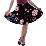 Pink ladybugs and flowers  A-line Skater Skirt
