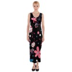 Pink ladybugs and flowers  Fitted Maxi Dress