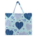 Light and Dark Blue Hearts Zipper Large Tote Bag