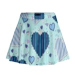 Light and Dark Blue Hearts Mini Flare Skirt