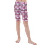Pink plaid pattern Kids  Mid Length Swim Shorts