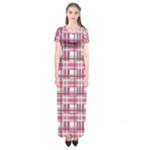 Pink plaid pattern Short Sleeve Maxi Dress