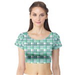Green plaid pattern Short Sleeve Crop Top (Tight Fit)