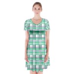 Green plaid pattern Short Sleeve V-neck Flare Dress