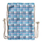 Blue plaid pattern Drawstring Bag (Large)