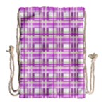 Purple plaid pattern Drawstring Bag (Large)
