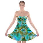 Crystal Gold Peacock, Abstract Mystical Lake Strapless Bra Top Dress