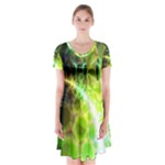 Dawn Of Time, Abstract Lime & Gold Emerge Short Sleeve V-neck Flare Dress