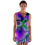 Evening Crystal Primrose, Abstract Night Flowers Wrap Front Bodycon Dress