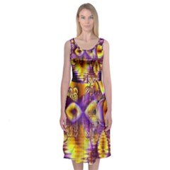 Golden Violet Crystal Palace, Abstract Cosmic Explosion Midi Sleeveless Dress from ZippyPress
