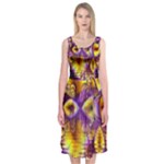 Golden Violet Crystal Palace, Abstract Cosmic Explosion Midi Sleeveless Dress