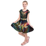 Northern Lights, Abstract Rainbow Aurora Kids  Short Sleeve Dress