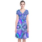 Peacock Crystal Palace Of Dreams, Abstract Short Sleeve Front Wrap Dress
