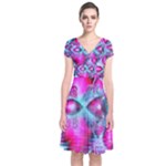 Ruby Red Crystal Palace, Abstract Jewels Short Sleeve Front Wrap Dress