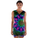 Star Of Leaves, Abstract Magenta Green Forest Wrap Front Bodycon Dress